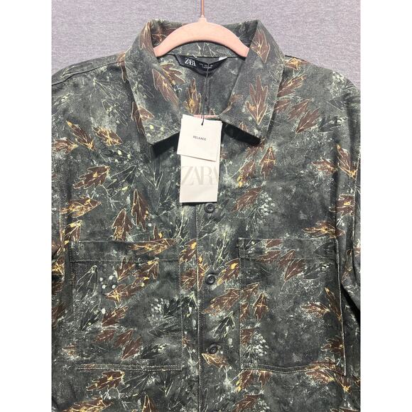 ZARA Mens Camouflage Outdoors Denimwear Button Down Long Sleeve Overshirt Size M - Picture 3 of 10